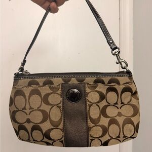 Coach Beige and Brown Signature Canvas Wristlet